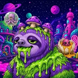 Oozlings #9632, Slime Sloth · Neon City
