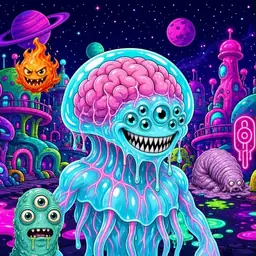Oozlings #9666, Jellyfish Brain · Neon City