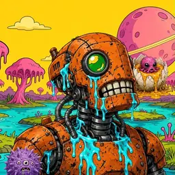 Oozlings #9718, Rusty Robot · Turquoise Swamp