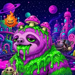 Oozlings #9731, Mutated Slime Sloth · Neon City