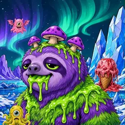 Oozlings #9767, Slime Sloth · Aurora Ice