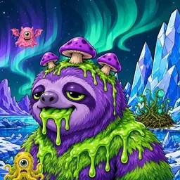 Oozlings #9844, Slime Sloth · Aurora Ice