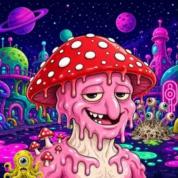 Oozlings #9846, Mushroom Head · Neon City