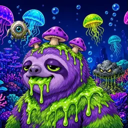 Oozlings #9850, Slime Sloth · Glow Reef