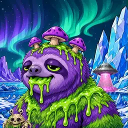 Oozlings #9878, Slime Sloth · Aurora Ice