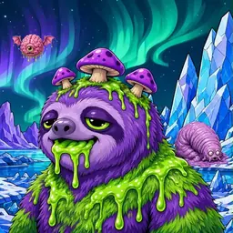 Oozlings #9916, Slime Sloth · Aurora Ice