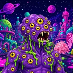 Oozlings #9939, Eyeball Cluster · Neon City