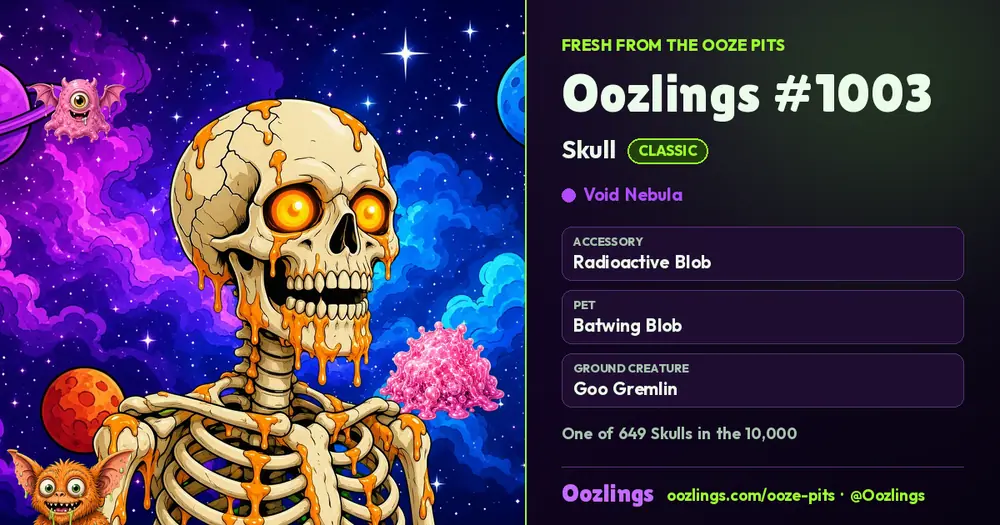 Oozlings #1003, a Classic Skull in Void Nebula