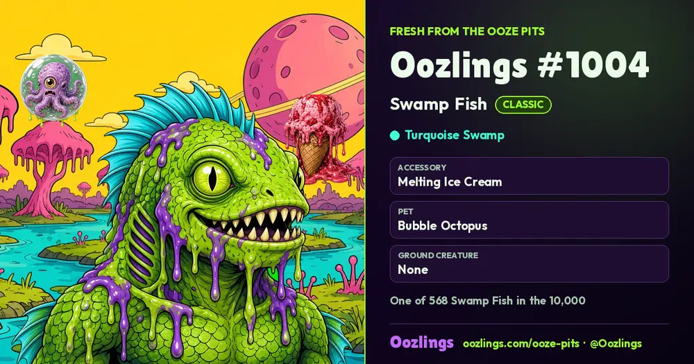 Oozlings #1004, a Classic Swamp Fish in Turquoise Swamp