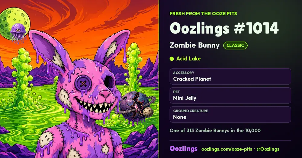 Oozlings #1014, a Classic Zombie Bunny in Acid Lake