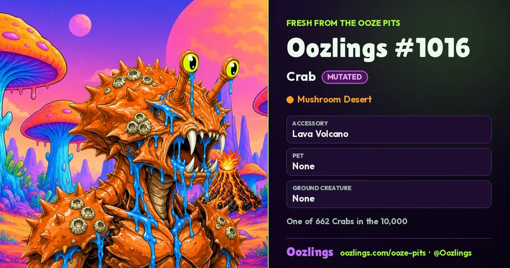 Oozlings #1016, a Mutated Crab in Mushroom Desert