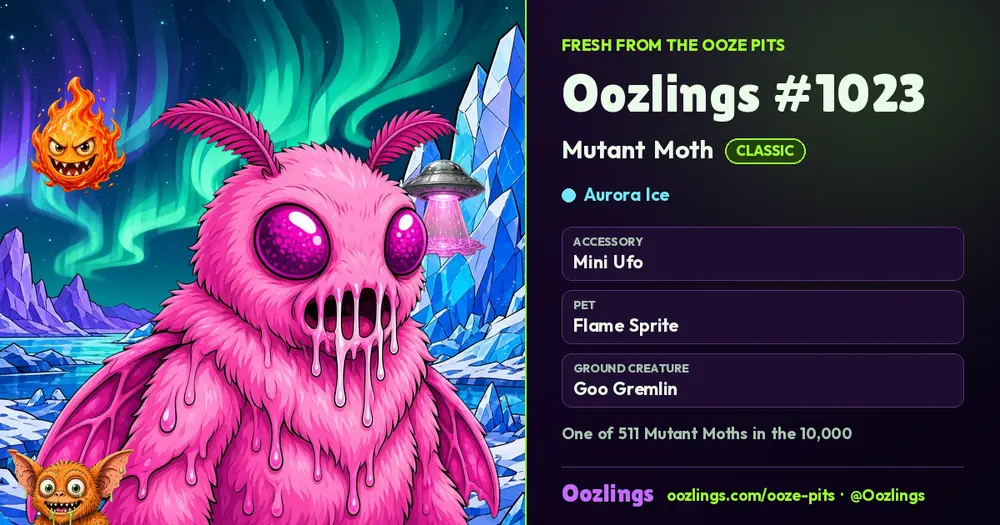 Oozlings #1023, a Classic Mutant Moth in Aurora Ice