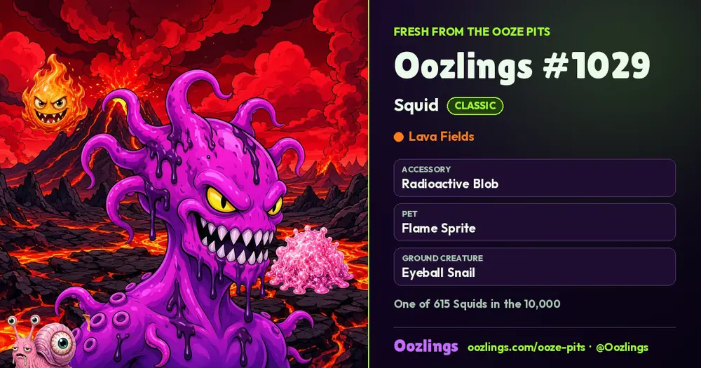 Oozlings #1029, a Classic Squid in Lava Fields