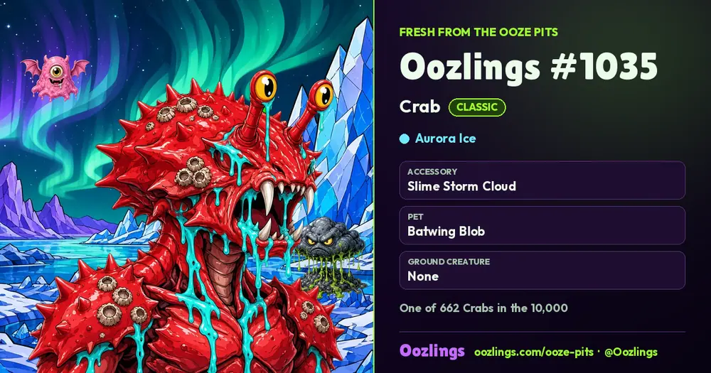 Oozlings #1035, a Classic Crab in Aurora Ice