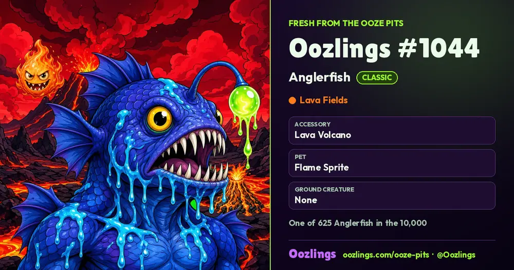 Oozlings #1044, a Classic Anglerfish in Lava Fields