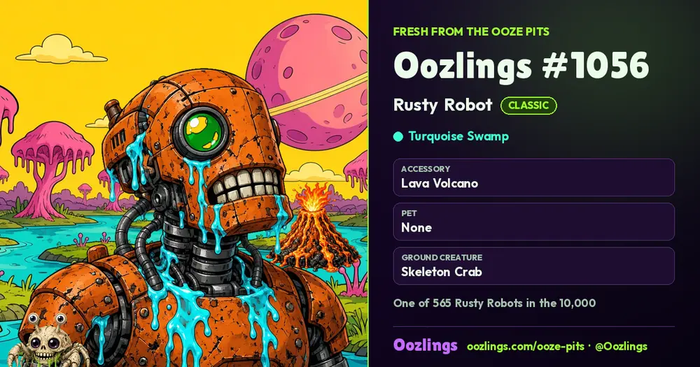 Oozlings #1056, a Classic Rusty Robot in Turquoise Swamp