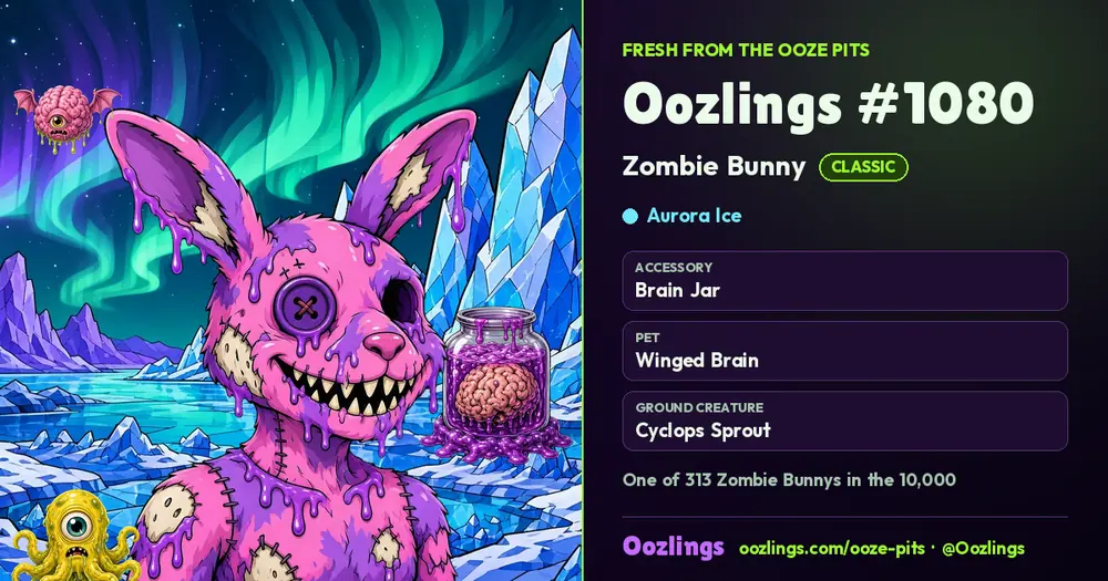 Oozlings #1080, a Classic Zombie Bunny in Aurora Ice
