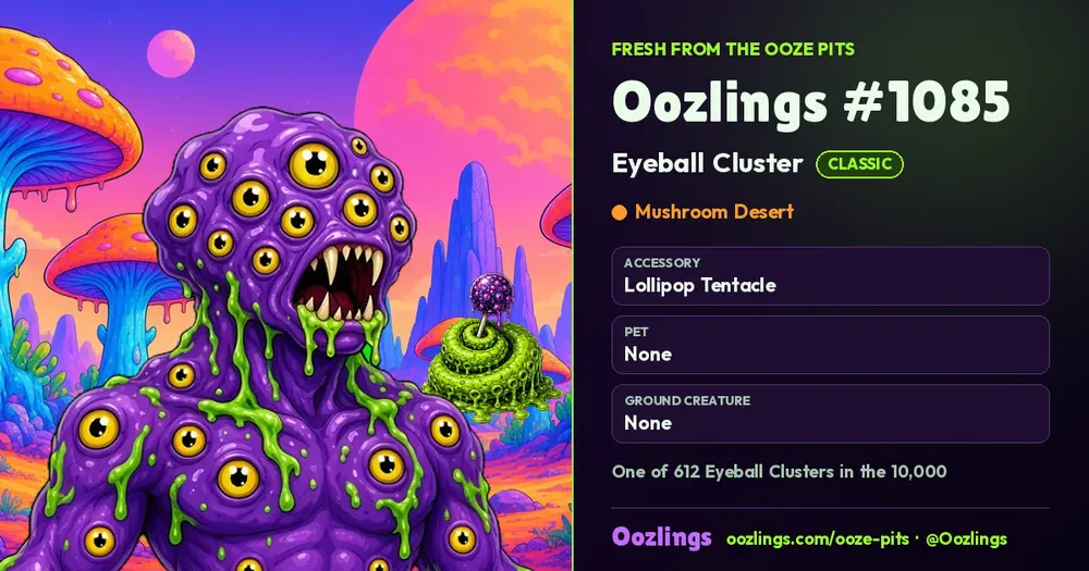 Oozlings #1085, a Classic Eyeball Cluster in Mushroom Desert