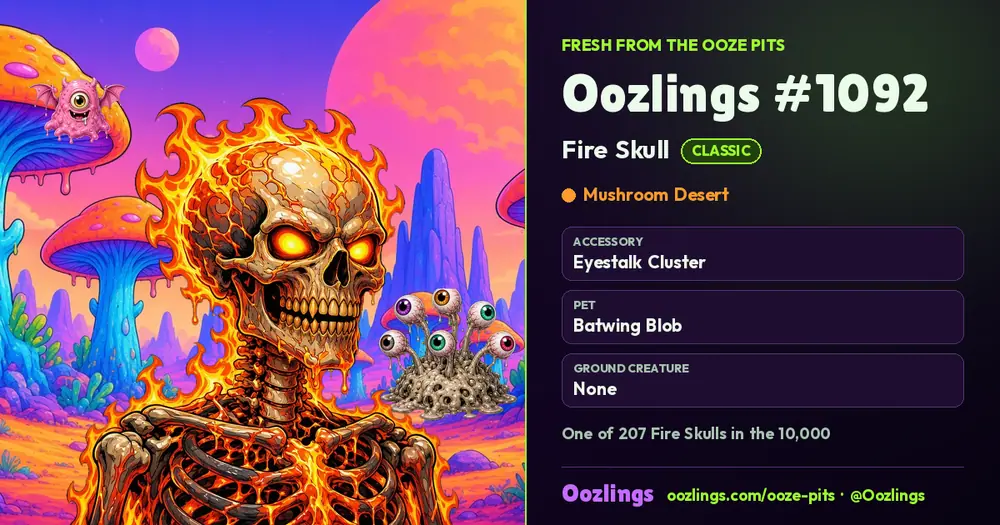 Oozlings #1092, a Classic Fire Skull in Mushroom Desert