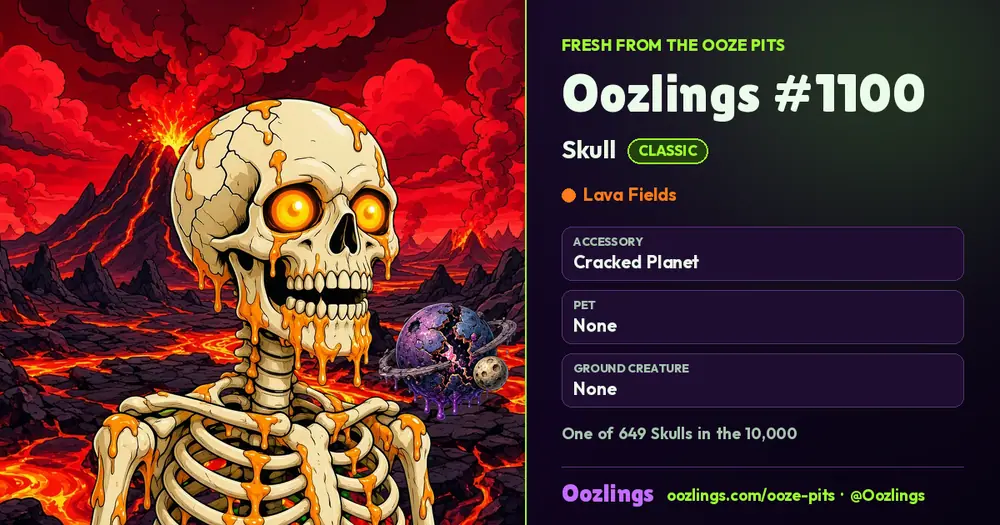 Oozlings #1100, a Classic Skull in Lava Fields