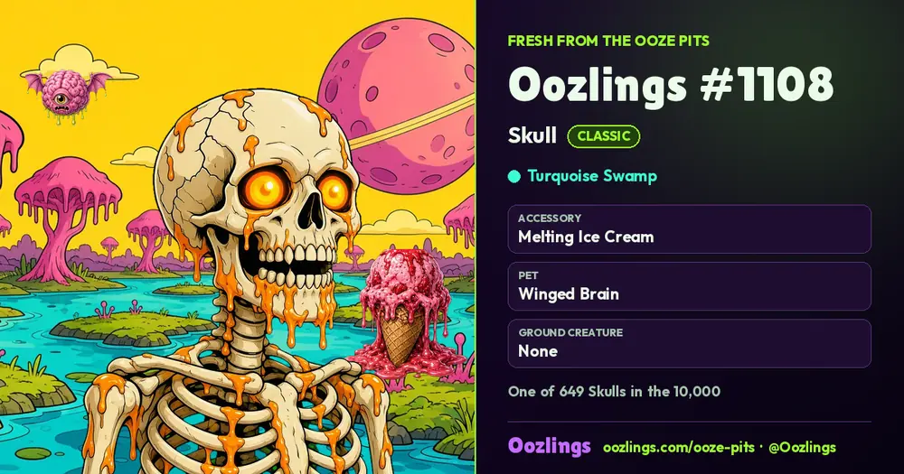 Oozlings #1108, a Classic Skull in Turquoise Swamp