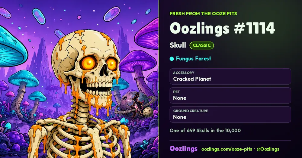 Oozlings #1114, a Classic Skull in Fungus Forest