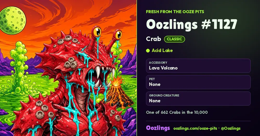 Oozlings #1127, a Classic Crab in Acid Lake