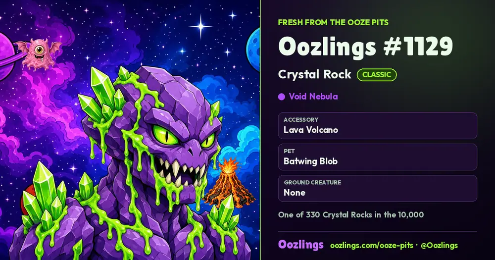 Oozlings #1129, a Classic Crystal Rock in Void Nebula