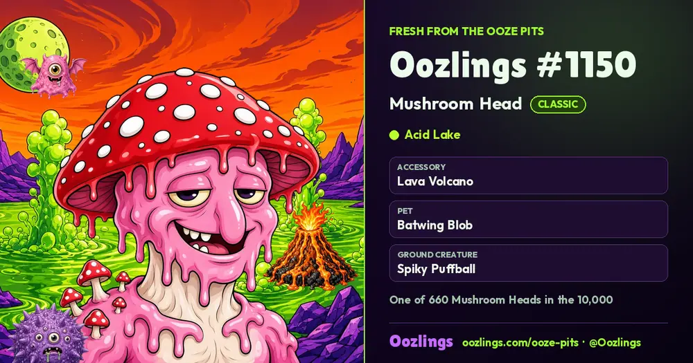 Oozlings #1150, a Classic Mushroom Head in Acid Lake