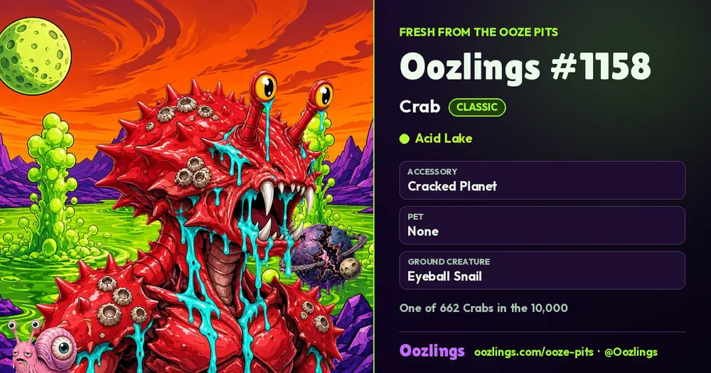 Oozlings #1158, a Classic Crab in Acid Lake