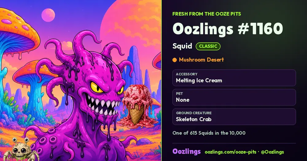 Oozlings #1160, a Classic Squid in Mushroom Desert