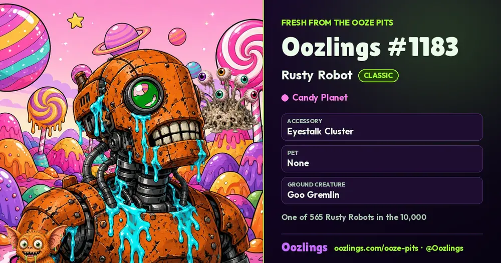 Oozlings #1183, a Classic Rusty Robot in Candy Planet
