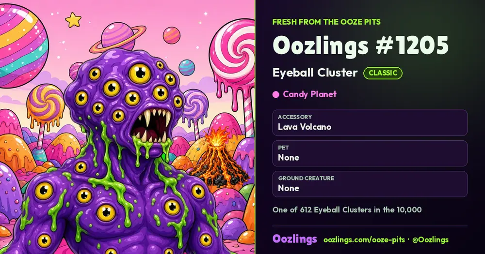 Oozlings #1205, a Classic Eyeball Cluster in Candy Planet