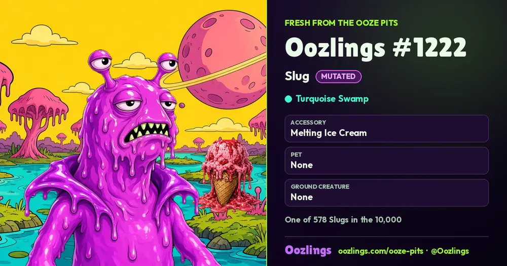 Oozlings #1222, a Mutated Slug in Turquoise Swamp
