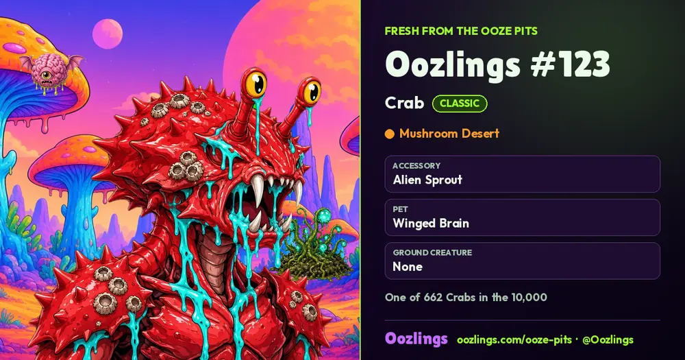 Oozlings #123, a Classic Crab in Mushroom Desert