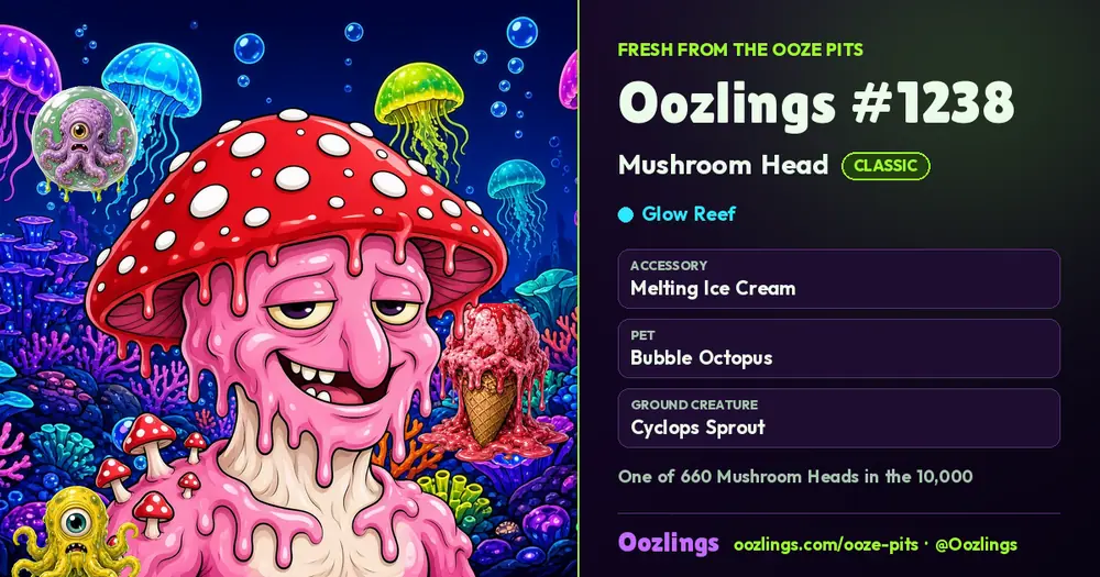 Oozlings #1238, a Classic Mushroom Head in Glow Reef