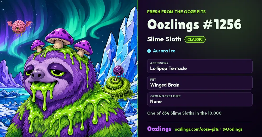 Oozlings #1256, a Classic Slime Sloth in Aurora Ice