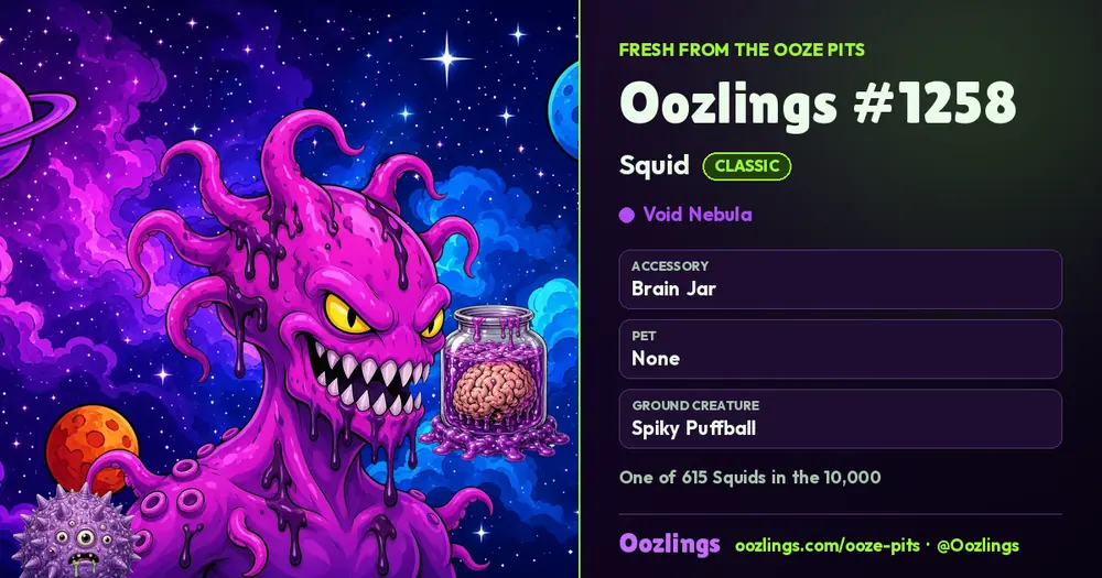 Oozlings #1258, a Classic Squid in Void Nebula