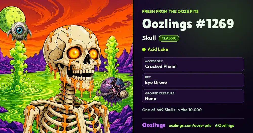 Oozlings #1269, a Classic Skull in Acid Lake