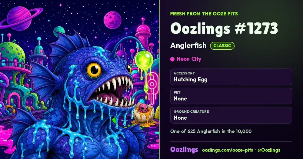 Oozlings #1273, a Classic Anglerfish in Neon City