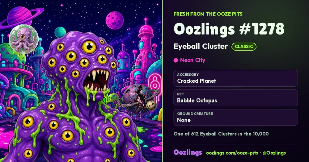 Oozlings #1278, a Classic Eyeball Cluster in Neon City