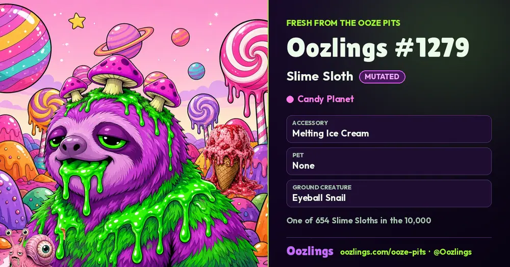 Oozlings #1279, a Mutated Slime Sloth in Candy Planet