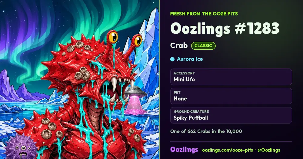 Oozlings #1283, a Classic Crab in Aurora Ice