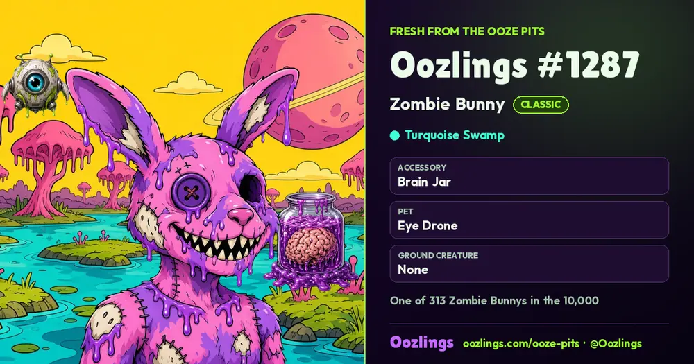 Oozlings #1287, a Classic Zombie Bunny in Turquoise Swamp