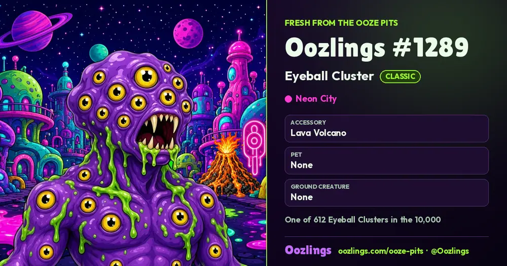Oozlings #1289, a Classic Eyeball Cluster in Neon City
