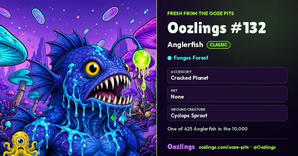 Oozlings #132, a Classic Anglerfish in Fungus Forest