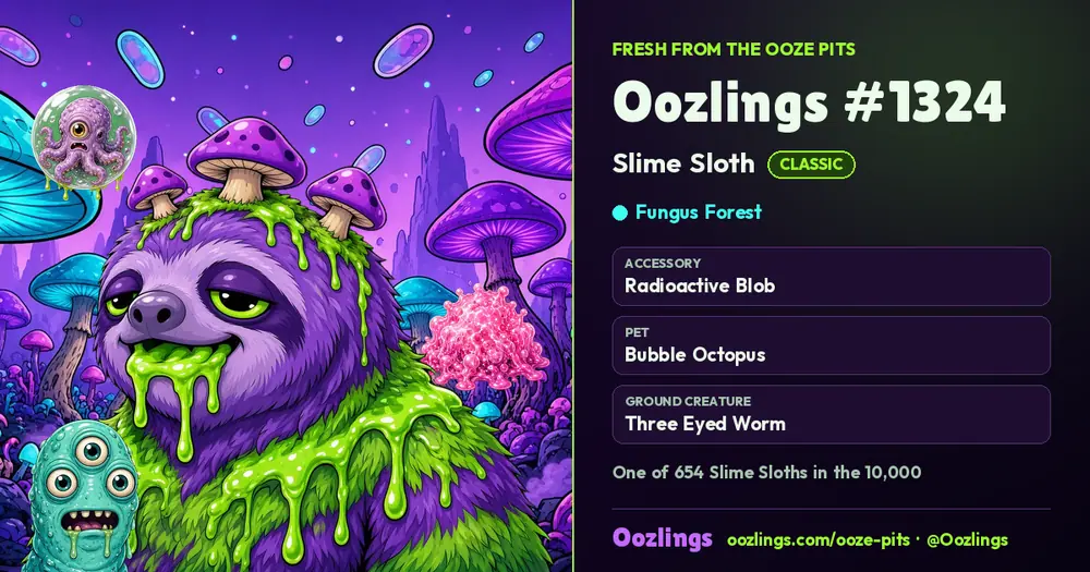 Oozlings #1324, a Classic Slime Sloth in Fungus Forest