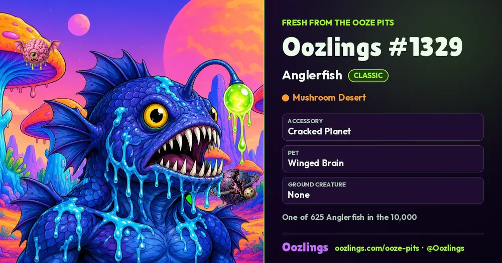 Oozlings #1329, a Classic Anglerfish in Mushroom Desert