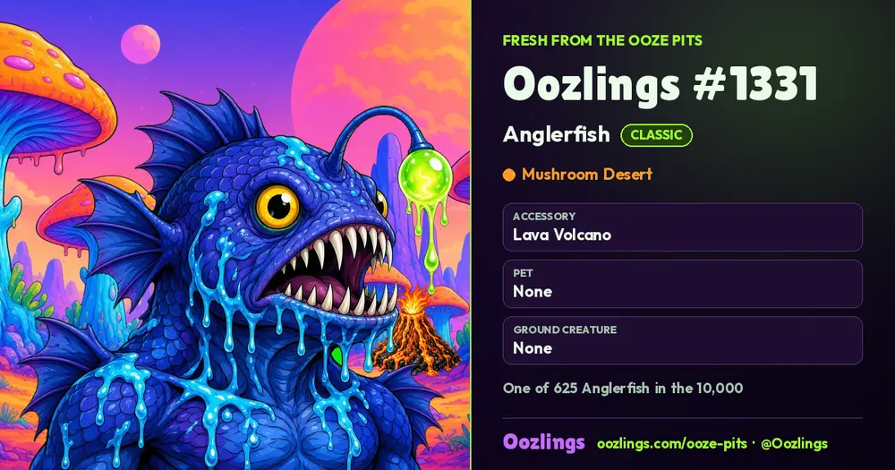 Oozlings #1331, a Classic Anglerfish in Mushroom Desert