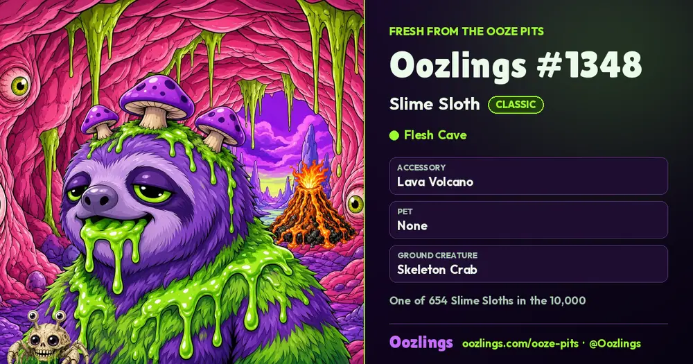 Oozlings #1348, a Classic Slime Sloth in Flesh Cave